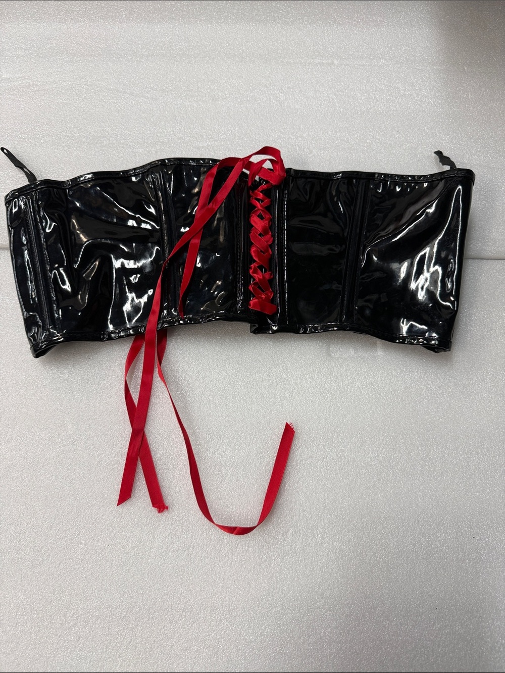 Allure Black Patent Waist Corset with Red Ribbon Lacing